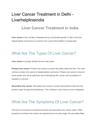 Liver Cancer Treatment in Delhi - Liverhelplineindia