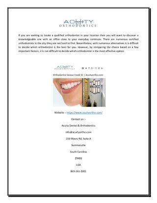 Orthodontist Goose Creek SC | Acuityortho.com