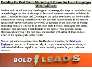 Deciding On Real Estate Marketing Software For Local Campaigns With Boldleads