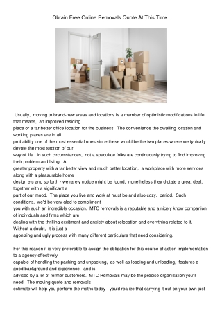 Obtain Free Online Removals Quote At This Time