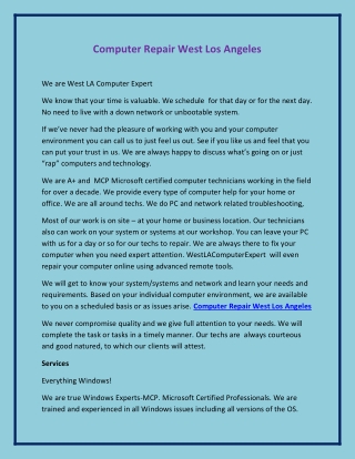 Computer Repair West Los Angeles
