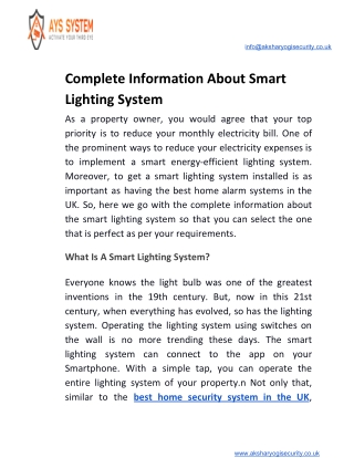 Complete Information About Smart Lighting System