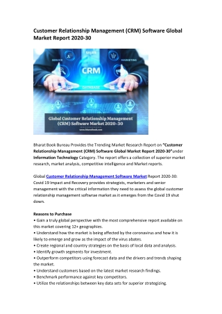 Customer Relationship Management (CRM) Software Global Market Report 2020-30
