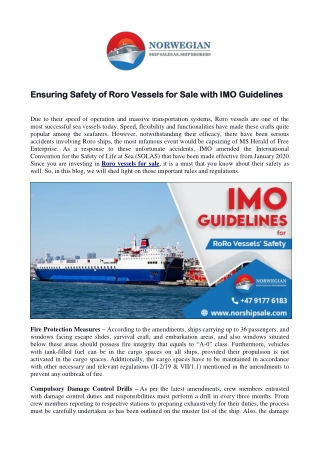 Ensuring Safety of Roro Vessels for Sale with IMO Guidelines