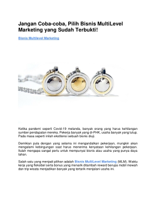 Jangan Coba-coba, Pilih Bisnis MultiLevel Marketing yang Sudah Terbukti!