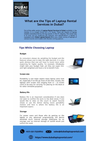 What are the Tips of Laptop Rental Services in Dubai?