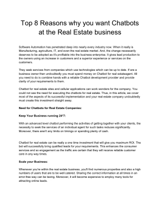 Top 8 Reasons why you want Chatbots at the Real Estate business