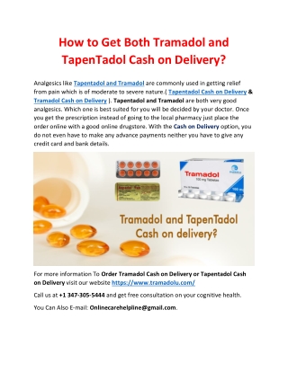 How to Get Both Tramadol and TapenTadol Cash on Delivery?