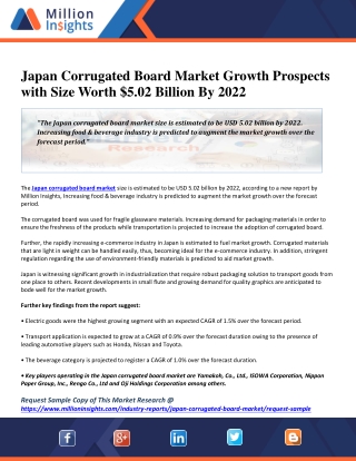 Japan Corrugated Board Market Growth Prospects with Size Worth $5.02 Billion By 2022