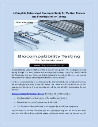 Biocompatibility for Medical Devices and Biocompatibility Testing