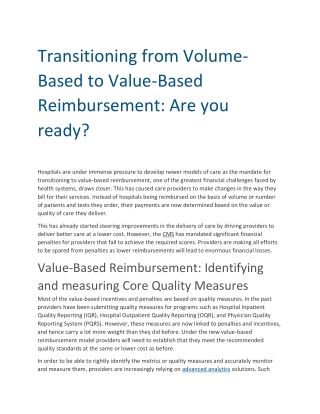 Transitioning from Volume-Based to Value-Based Reimbursement: Are you ready?