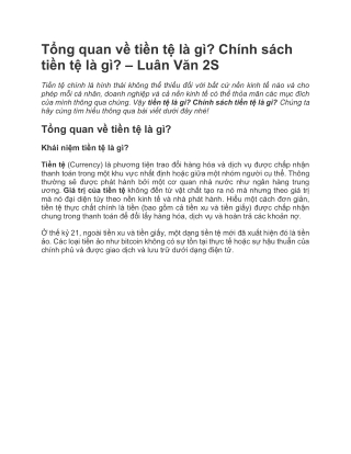 Tổng quan về tiền tệ là gì? Chính sách tiền tệ là gì? - Luận Văn 2S