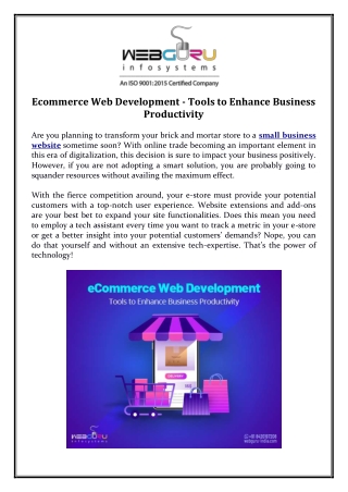 Ecommerce Web Development - Tools to Enhance Business Productivity