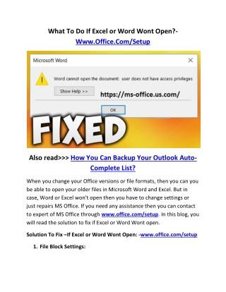 What To Do If Excel or Word Wont Open?- Www.Office.Com/Setup