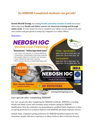 Do NEBOSH Completed students can get job?