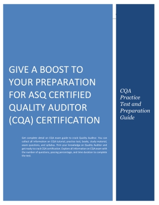 Give a Boost to Your Preparation for ASQ Certified Quality Auditor (CQA) Certification