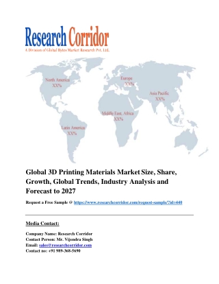 Global 3D Printing Materials Market Size, Share, Growth, Global Trends, Industry Analysis and Forecast to 2027