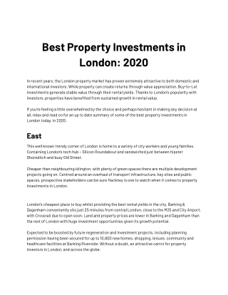 Best Property Investments in London: 2020