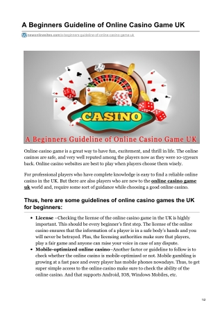 A Beginners Guideline of Online Casino Game UK