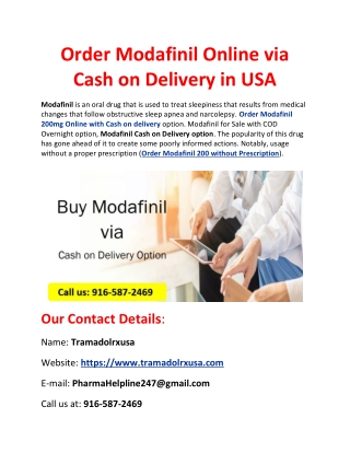 Order Modafinil Online via Cash on Delivery in USA
