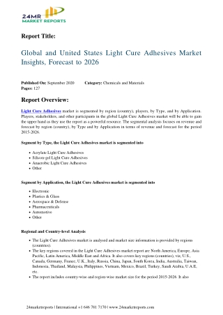 Light Cure Adhesives Market Insights, Forecast to 2026