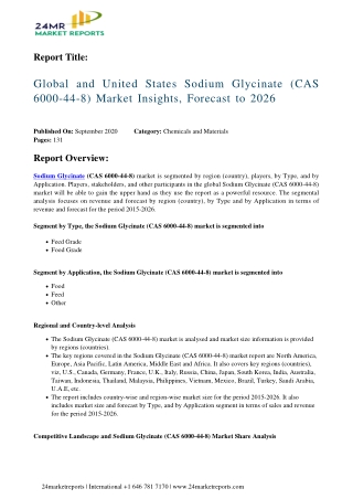 Sodium Glycinate (CAS 6000-44-8) Market Insights, Forecast to 2026