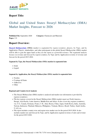 Stearyl Methacrylate (SMA) Market Insights, Forecast to 2026