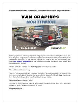 Van Graphics Northwich for your business