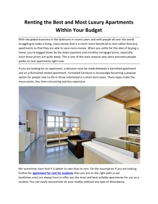 Renting the Best and Most Luxury Apartments Within Your Budget