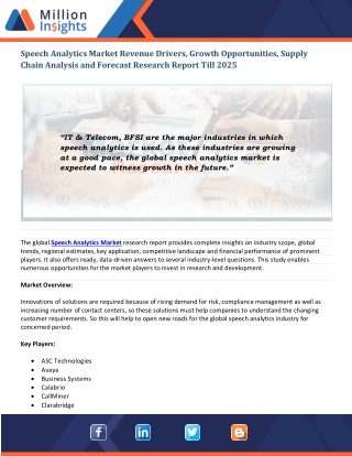 Speech Analytics Market Key Competitors Analysis & Business Development Strategies