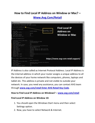 How to Find Local IP Address on Window or Mac? – Www.Avg.Com/Retail