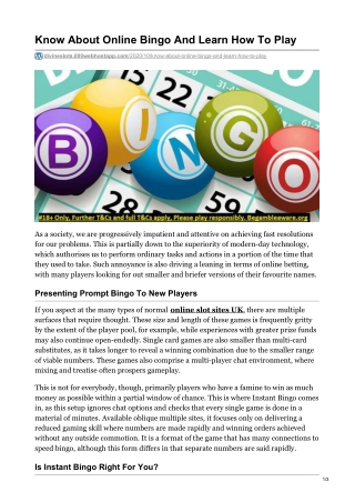 Know About Online Bingo And Learn How To Play