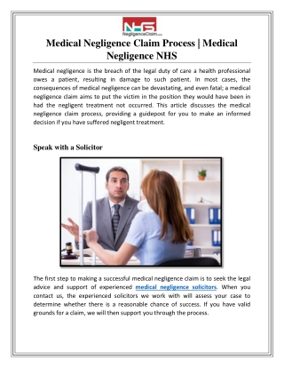 Medical Negligence Claim Process | Medical Negligence NHS