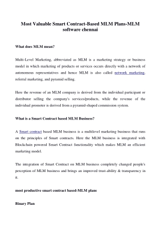 Most Valuable Smart Contract-Based MLM Plans-MLM software chennai