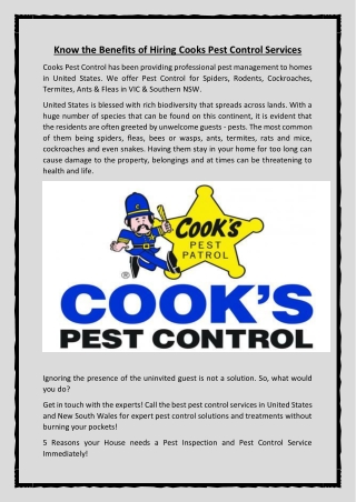 Cooks Pest control Gives Easy & Inexpensive Solution for pest control