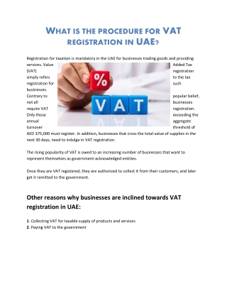 What is the Procedure for VAT Registration in UAE?