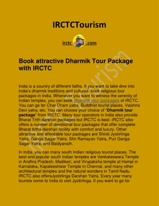 Book attractive Dharmik Tour Package with IRCTC