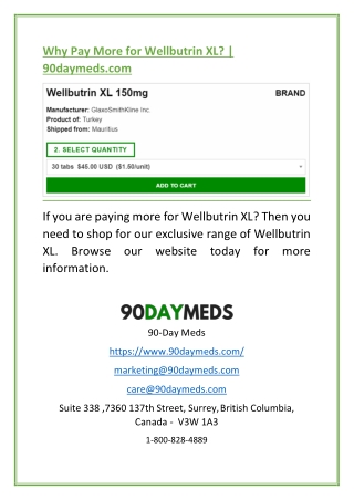 Why Pay More for Wellbutrin XL? | 90daymeds.com