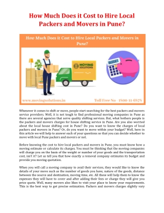 How Much Does it Cost to Hire Local Packers and Movers in Pune?