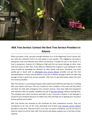 AKA Tree Service: Contact the Best Tree Service Providers in Atlanta