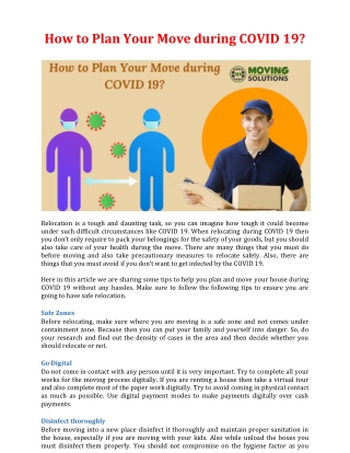 How to Plan Your Move during COVID 19?