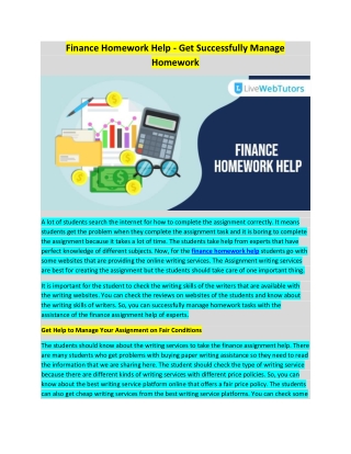 Finance Homework Help - Get Successfully Manage Homework