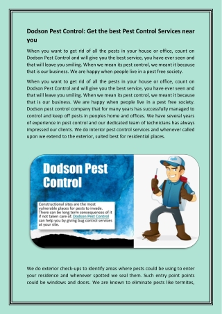 Dodson Pest Control Help You Gain Control Over Pests