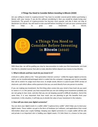 4 Things to Considered Before Investing in Bitcoin (2020)