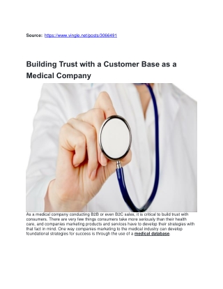 Building Trust with a Customer Base as a Medical Company