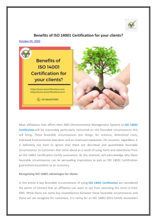 Benefits of ISO 14001 Certification for your clients?