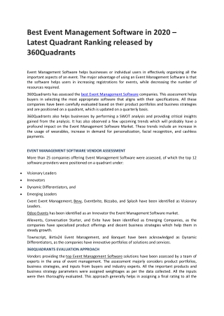 Best Event Management Software in 2020 – Latest Quadrant Ranking released by 360Quadrants