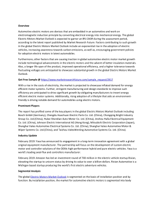 Electric Motors Market Outlook, Size and Forecast by 2027