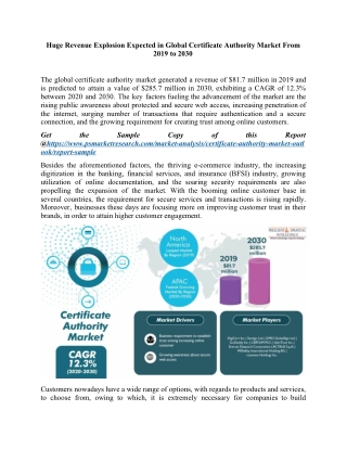 Huge Revenue Explosion Expected in Global Certificate Authority Market From 2019 to 2030