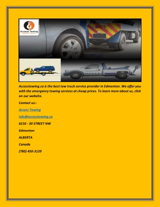 Cheap Tow Truck Service In Edmonton | Accesstowing.ca